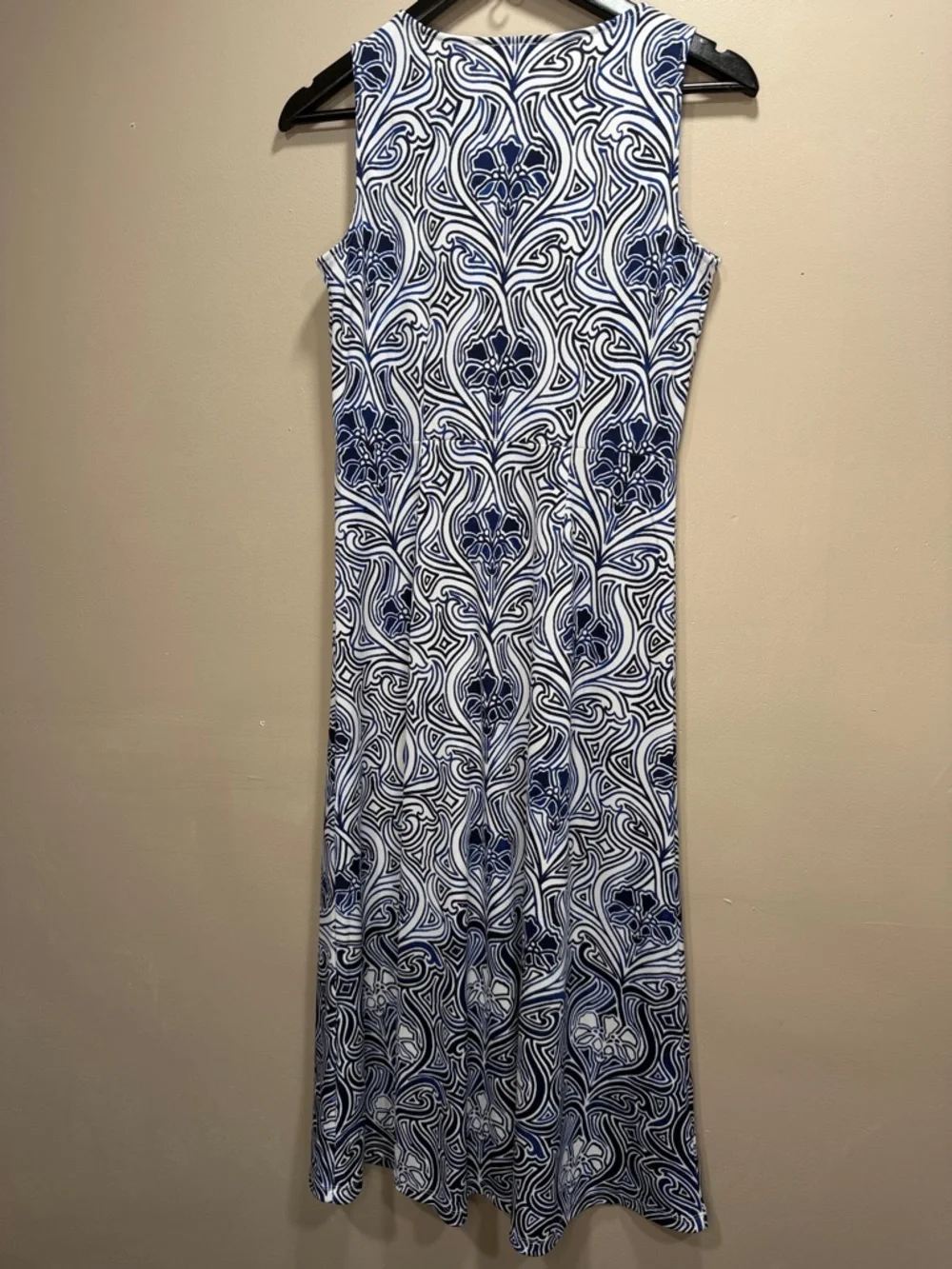 Talbots Navy & White Sleeveless Patterned Maxi Dress sp